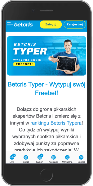 Mobilny zrzut ekranu bonusu typera betcris