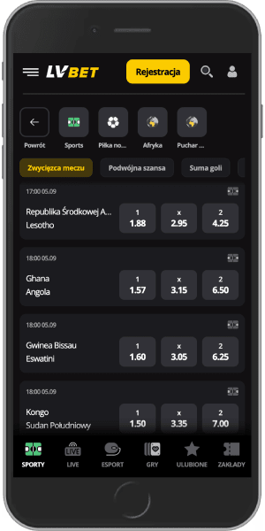 mobilny zrzut ekranu strony sportowej lvbet