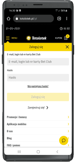 Przycisk rejestracji Totolotka